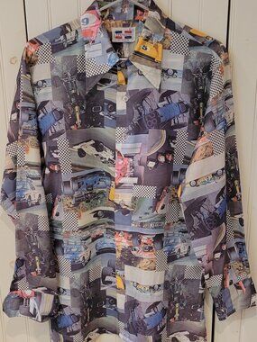 Vintage 70's Race Car Print Shirt
